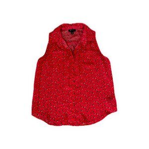 AB Studio Red Abstract Dot Print Sleeveless Button Down Blouse Size Medium